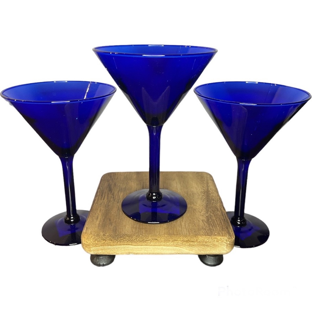Vintage Cobalt Blue Martini Glasses Set of 3
